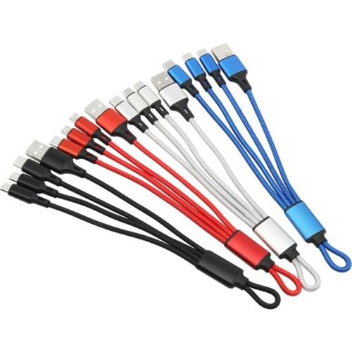 3 in 1 Keychain Type C 8Pin Micro USB Cable For iPhone 12 11 X 8 7 6 Plus Samsung Usb Fast Charging Cables Cord TypeC Wire