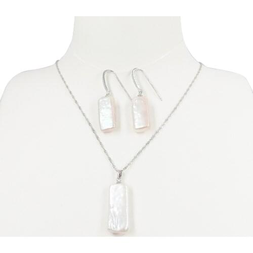 100% NATURE FRESHWATER PEARL JEWELRY SET NECKLACE AND EARRING-good big RECTANGLE baroque pearl, 925 SILVER earring and chain