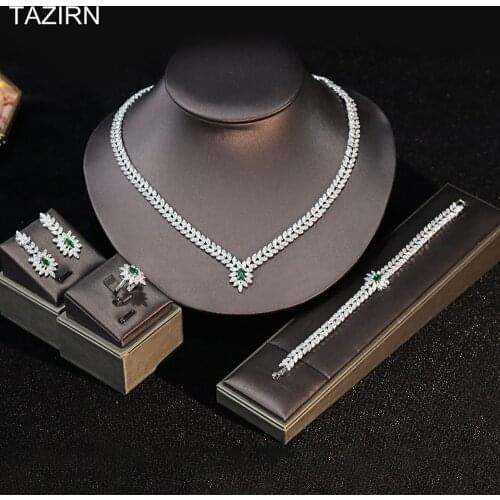 Classic CZ Jewelry Set Cubic Zirconia Bride Dress Ornaments Newest Necklace Bracelet Earrings Ring Women Party Best Gifts