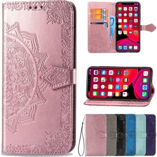 Mandala Embossed Design Leather Case For iPhone 12 Pro Max 11 Pro XS Max XR X 8 Plus 7 6 6S Plus Wallet Stand Phone Cover Bag