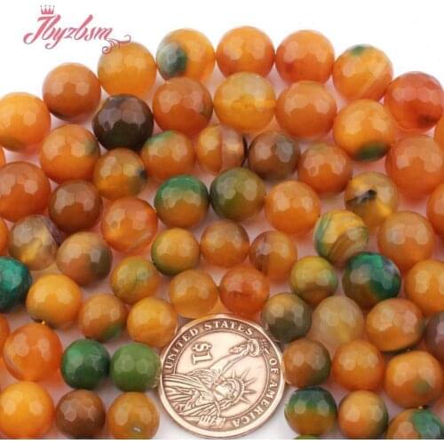 Round Faceted Yellow Green Agates Natural Stone Loose Spacer Beads 15" for DIY Accessories Women Men Jewerly Making 10.12.14mm