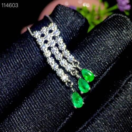 Best Gift Natural Real Emerald Pandant Solid S925 Sterling Silver Emerald necklace For Women Colour Gem Stone Fine Jewelry