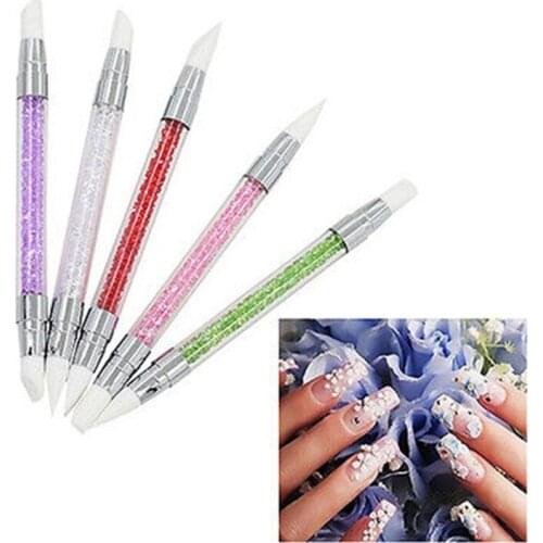 5pcs Manicure Nail Art Tools Nail Hollow Out Carve Embossing Pen Nail Gel Pens Double Drilling Soft Silica Rhinestones Pen
