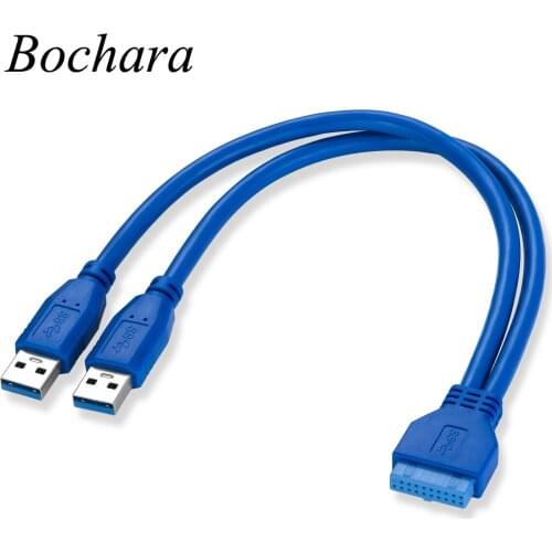 Bochara 30cm MotherBoard 20Pin Male/Female to Dual USB 3.0 Male Cable Foil+Braided Shielded