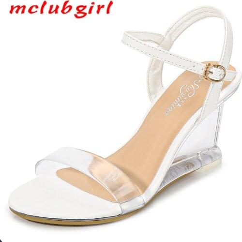 Mclubgirl New Wedge Sandals Womens Summer 2020 Sexy Crystal Transparent Pumps Wedge Drag Wedge Heels Sandals LFD
