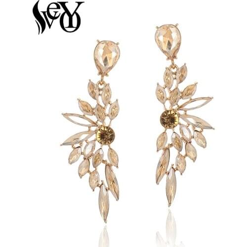 VEYO Trendy Symmetric Crystal Drop Earrings Fashion Champagne Luxury Dangle Earrings For Women Jewelry