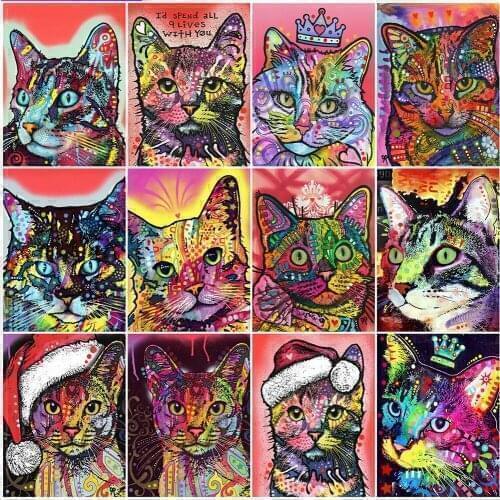 MomoArt Diamond Embroidery Cat Full Drill Square Art Diamond Painting Animal Cross Stitch Kits Mosaic Needlework Home Decoration