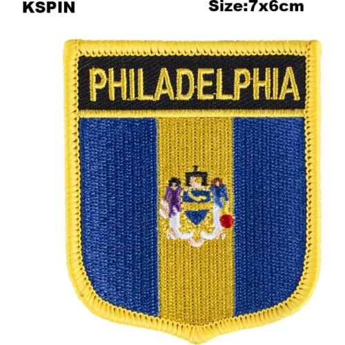 Philadelphia Shiled Shape Flag patches embroidered flag patches national flag patches for Cothing DIY Decoration