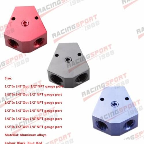 New 1/2" 3/8" In 1/2" 3/8" Out Female Y-Block Fitting 1/2" 1/8" NPT Gauge Port