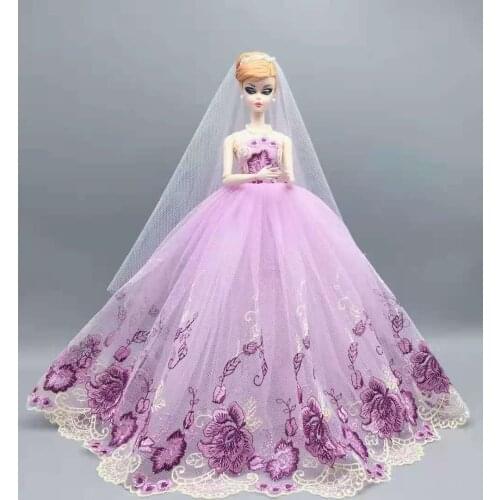 11.5" Doll Clothes Purple Floral Wedding Dress For Barbie Doll Outfits Princess Gown Evening Dress 1/6 BJD Dolls Accessories Toy