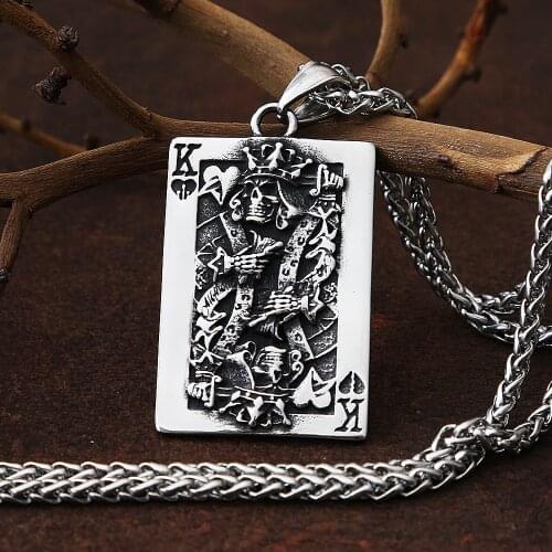 Punk Fashion Gambler Lucky Spades K Necklace For Men Chain Gothic Stainless Steel Skull Spades Pendant Necklace Jewelry