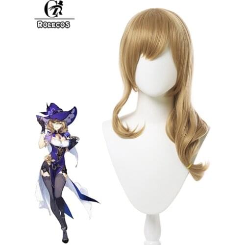 ROLECOS Game Genshin Impact Cosplay Wig Lisa Cosplay Wig Women Light Brown Headwear 40CM Long Hair Heat Resistant Synthetic Hair