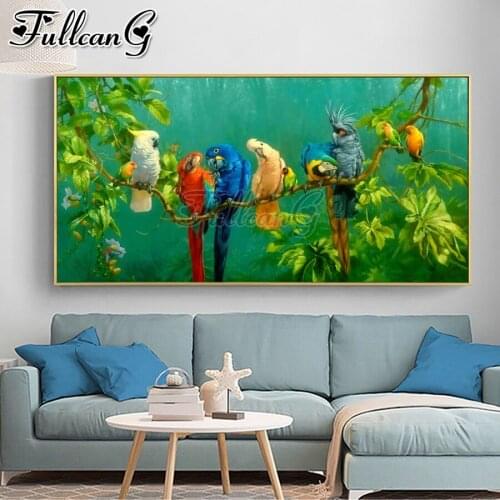 FULLCANG Parrot bird animals large diamond painting 5d diy full square round mosaic embroidery sale home decoration FC2896