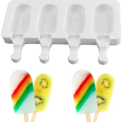 Silicone Ice Cream Mold Reusable Ices Cube Tray Maker Frozen Popsicle Molds Ellipse Shape Decorating Tools For Summer