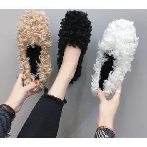 Fashion plush shoes boat shoes flat shoes European style 12021 new autumn and winter imitation lamb curly single shoes women