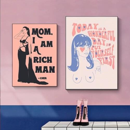 Vintage Canvas Painting Feminist Art Print Today Quote Posters and Prints Self Love Feminism Picture for Living Room Home Decor