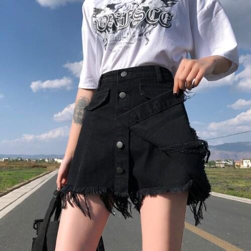 2021 New Women Denim Mini Skirt High Waist A-line Skirt Summer Single Button Pocket Blue Black Cowboy Skirt Fashion Korean