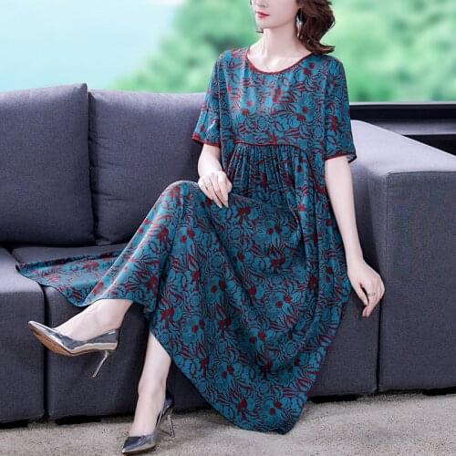 2021 Print Loose 5XL Plus Size Mulberry Silk Dress Summer Vintage Casual Chiffon Midi Dress Women Elegant Bodycon Party Vestidos