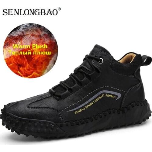 Winter Mens Boots Leather Warm Fur Mens Snow Boots Luxury Brand Ankle Boots Outdoor Motorcycle Boots Designer Mens Sneaker