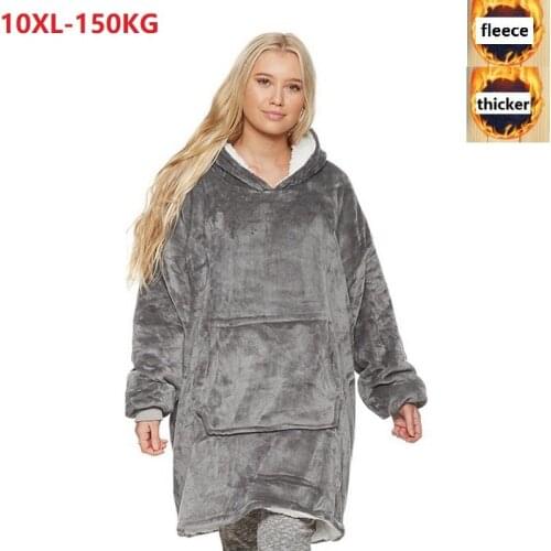 Winter women Thicken fleece Warm Pajamas hooded plus size 10XL Sleepwear big size loose Comfortable nightgown Homewear pocket