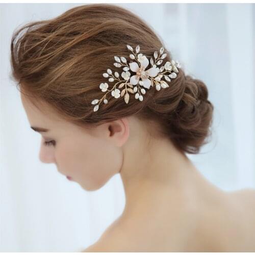 Golden retro intelligent water drill pearl hair comb performance hair decoration bride wedding hair jewelry headgea