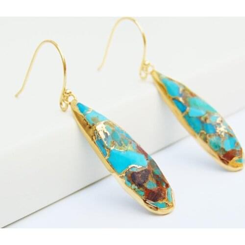 Gold Turquoises Dangle Earrings Teardrop Tribal Turquoises Earrings ER27819