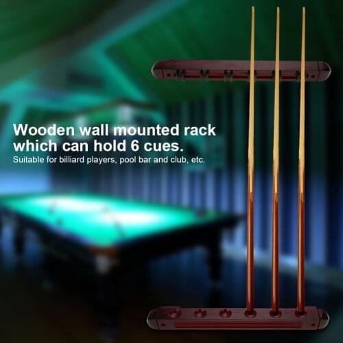 1 Set Billiard Pool Snooker Table Wall Mount Hanging Professional 6 Cue Sticks Solid Wood Rack Holder 40 x 4.8 x 3.5cm