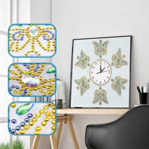 2019 New Wall Clock Quartz 5D Special Shaped Diamond Butterfly Embroidery Decorative Clocks Cross Stitch Living Room 35*35cm