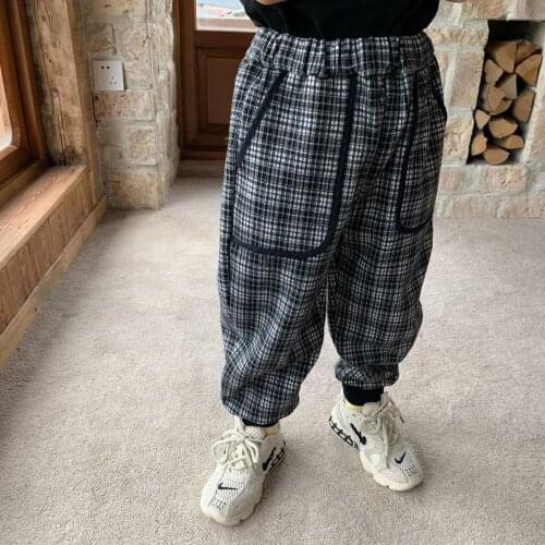 2021 new style girls boys plaid pants autumn fashion kids long pants 2-8 years