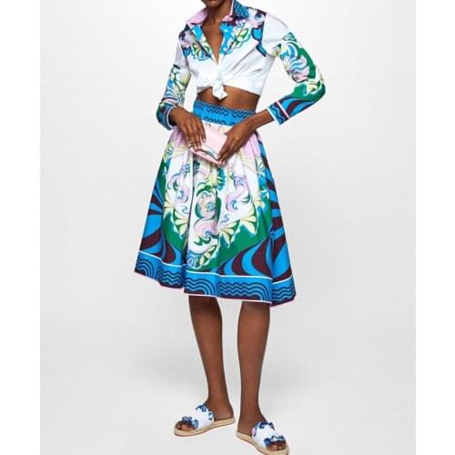 2021 Women 9.9 Fashion New Floral Print Pattern Silk Shirt Blouses OR Pleated A-line Skirt Retro Indie Folk Two-piece Set