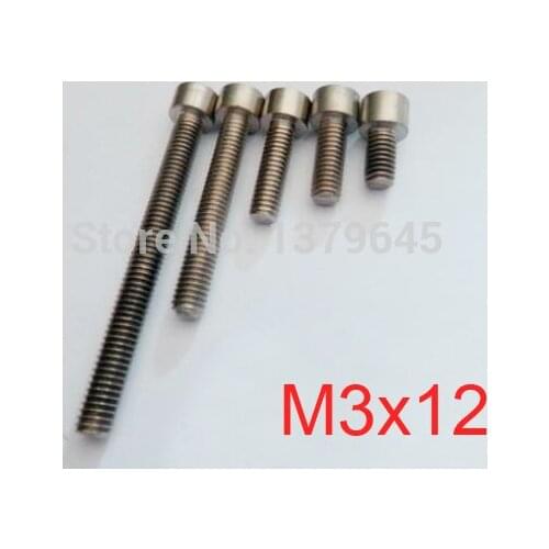 50pcs/lot GR2 Titanium Ti Bolt M3 thread 12mm length M3*12 M3x12 Hexagon Socket Cap Screw Allen Head, acid and alkali corrosion
