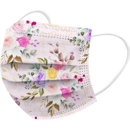 50pcs Three Layer Flowers Disposable Face Mask Adult Women Men Printed Designer For Face Masque Halloween Costume Mascarillas