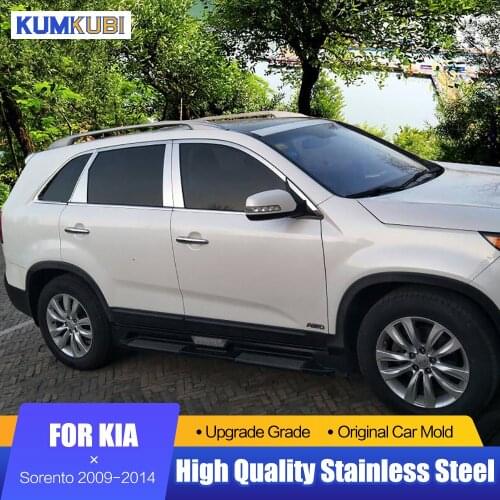 6Pcs Stainless Steel Window Middle Center Pillar Decorative Trim Car Accessories For Kia Sorento 2009 2010 2011 2012 2013 2014