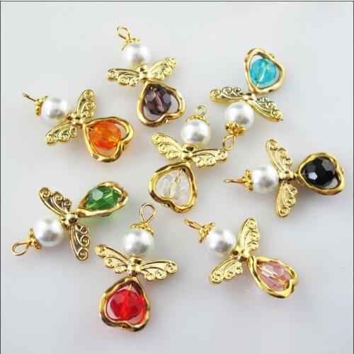 8 New Charms Dancing Mixed Angel Pendants Gold Color Wings Heart 21.5x33mm