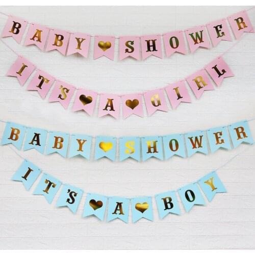 1 Set Cute Pink Blue Paper Banner Gold Letter Baby Shower Its A Girl Boy Banners Garland Gender Reveal Oh Baby Party Decorations