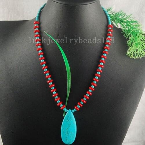Free Shipping Fashion Jewelry Blue Howlite Beads Necklace 19" FG5073