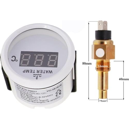 52mm Digital Water Temp Gauge LCD Water Temperature Gauge Celsius Temp Meter With Sensor 3/8 NPT Racing For Car Marine Boat