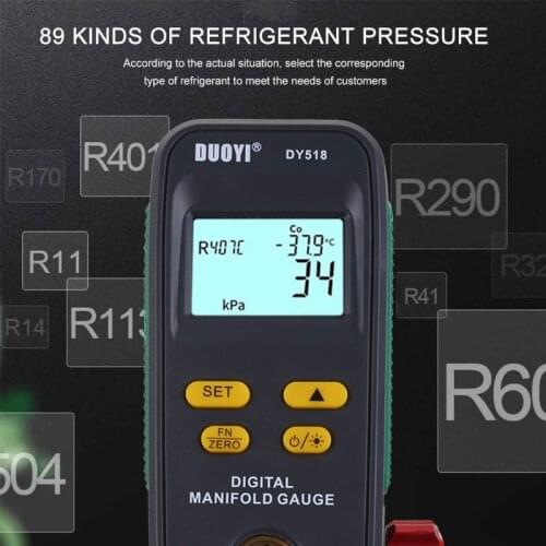 69HF Refrigeration Digital Manifold Gauge Pressure Temperature Electronic Manometer Gauge Tester DY518 Car Air Conditioner