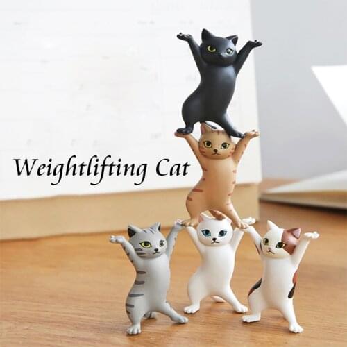 5pcs Weightlifting Carrying Cat Japanese Cat Pen Holder Kids Toy Birthday Gift Cat Pen Holders Home Decoration Figurines