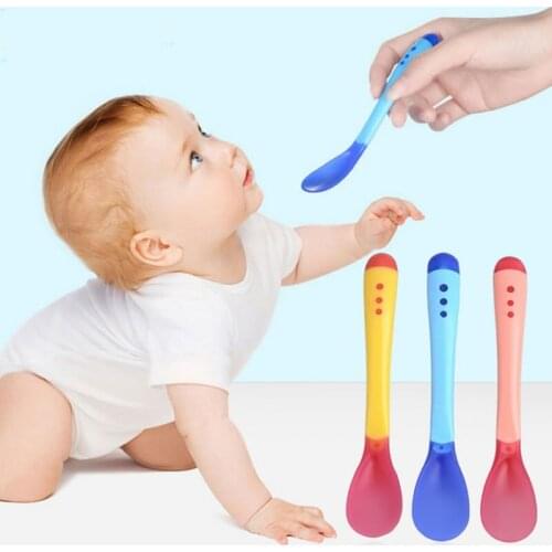 Baby bean Spoon and fork Temperature Sensing Infant Training Spoon, Silicone Baby Children bean Spoons