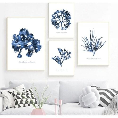 Hamptons Wall Art Prints Sea Coral Posters Coastal Beach Nautical Canvas Painting Watercolor Blue Pictures for Home Decor