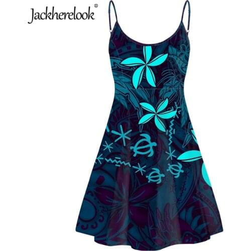 Jackherelook Polynesian Tribal Hibiscus Print Womens Bohemian Dress for Teen Girls Summer Sleevless Beach Retro Sundress Mujer