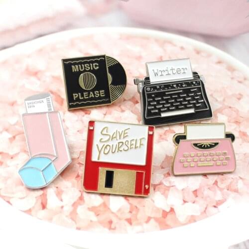 Office Supplies Enamel Pin Typerwriters Fax Music Recorder Badge Brooches Lapel Clothes Fashion Jewelry Gifts