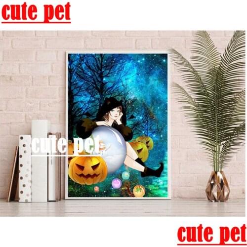 Puzzle5d diamond painting Halloween witch pumpkin DIY Mosaic Diamond Painting wallpaper Crossstitch full diamond Home Wall Decor