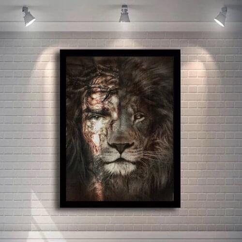 Jesus and Lion Face Canvas Art Posters and Prints Wild Animals Paintings on the Wall Art Christian Pictures Home Decor Cuadros