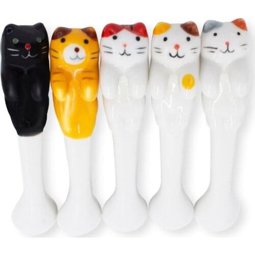 5 PCS Ceramic Cartoon Cute Cat Animal Spoon Hanging Coffee Dessert Spoon Unique Ice Cream Flatware Kitchen Tool Novelty Gift