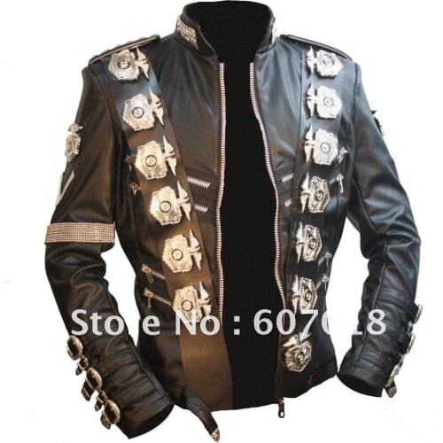MJ Michael Jackson BAD Tour Jacket in Japan PU Leather Stainless Steel Eagle Punk 100% Casual Outwear proformance show
