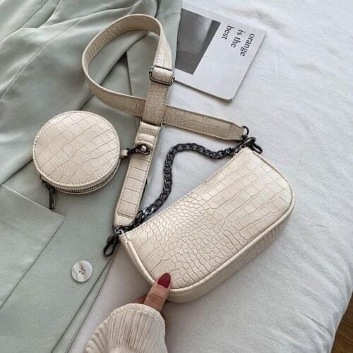 Fashion women Shoulder Bag PU Leather underarm bag for ladies purse and handbag small Chain Design messenger Bags 2 set wallet