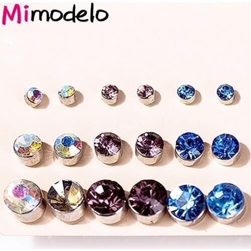Fashion 6 Pair/ Set Punk Accessories Crystal Stud Earrings Set For Women Round Flower Gothic Design Brincos Jewelry Bijoux