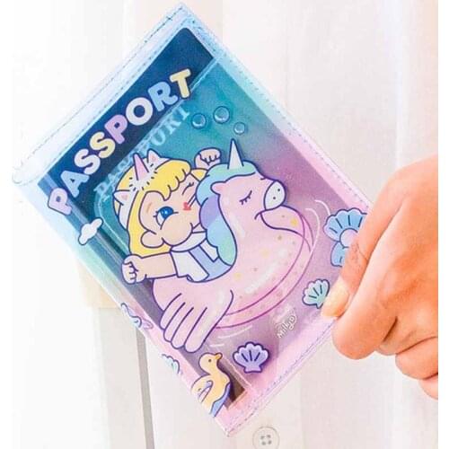 Cartoon Transparent PVC Travel Passport Holder Girls Women Cute Passport Cover Airline Ticket Clip ID Bank Card Holder